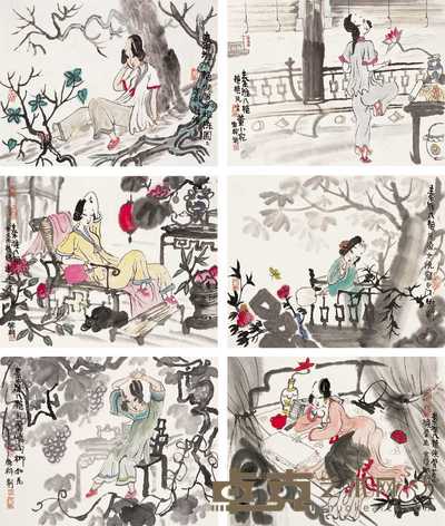 郜科 秦淮八艳图 镜心（八开选六） 36×46cm×8